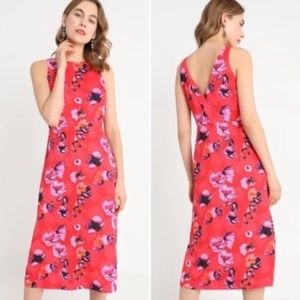 🆕 BANANA REPUBLIC • Red Pink Poppy Floral Summer Midi Sleeveless Dress Size 2